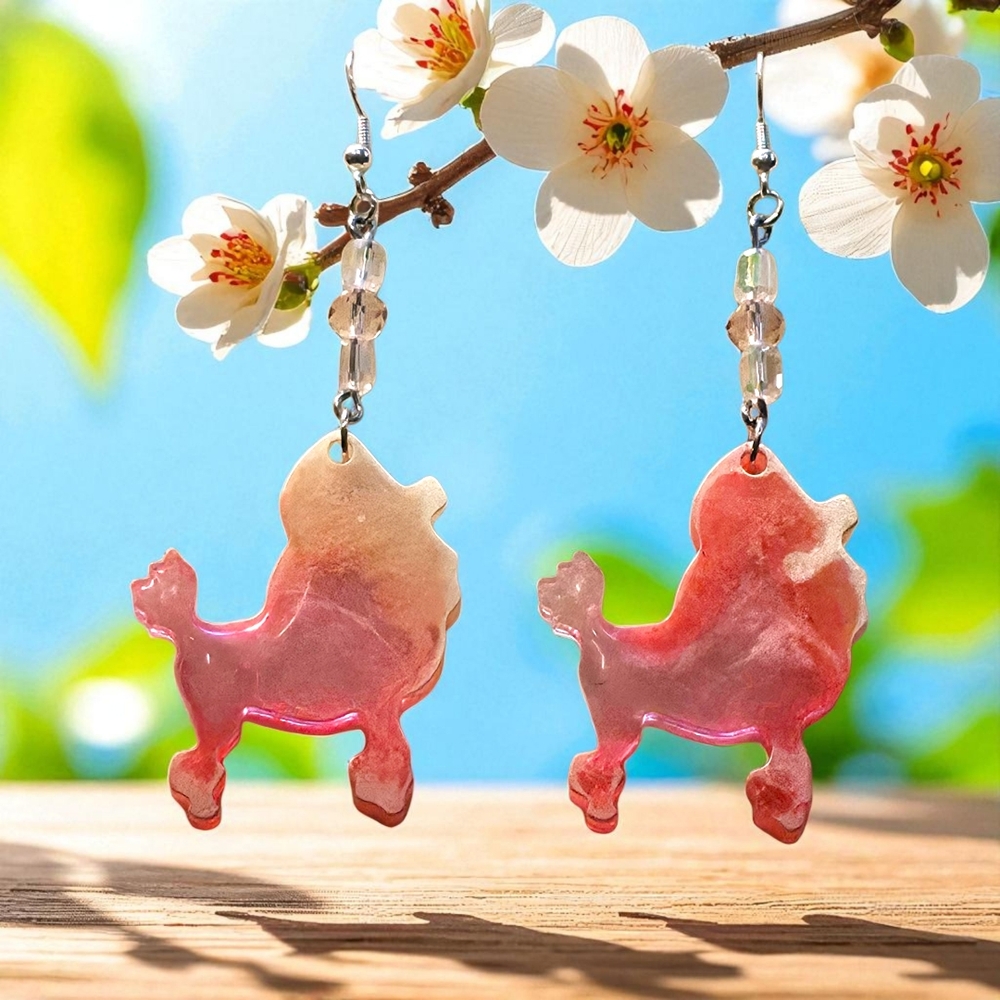 Handmade FiFi Resin Pink Poodle Earrings